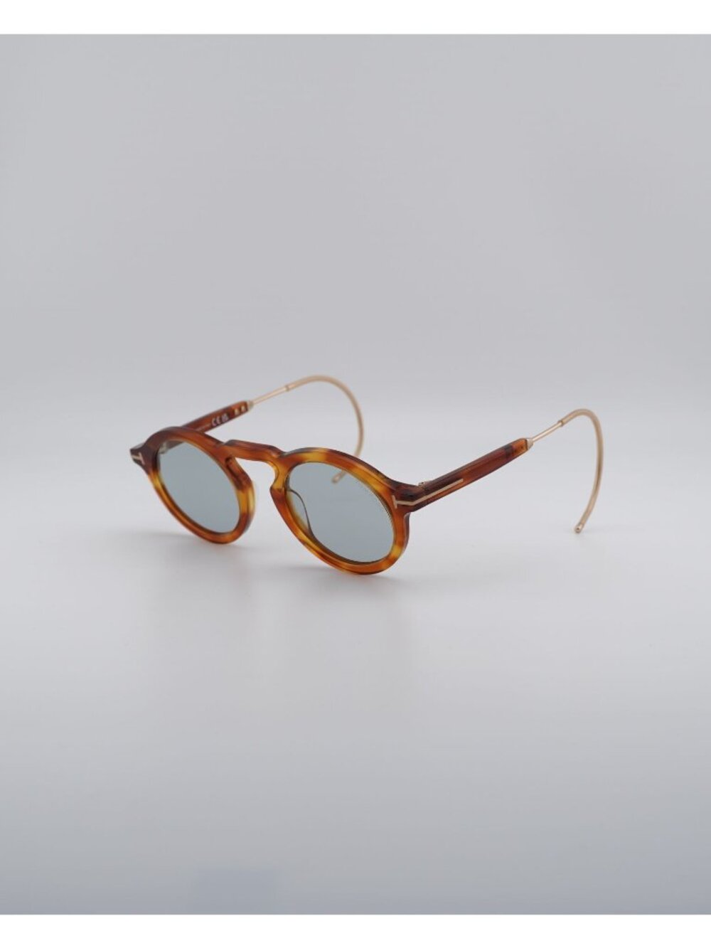 Tom Ford Grant-02 FT0632 53A Sunglasses Havana / Gold Round Frame, Blue Lenses